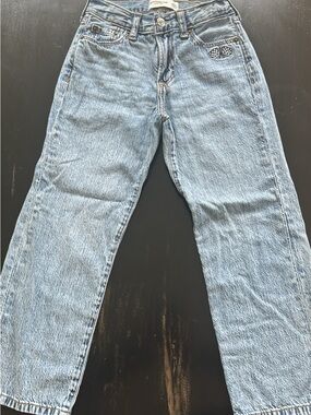 Light Blue kids Straight Leg Jeans with racing patches